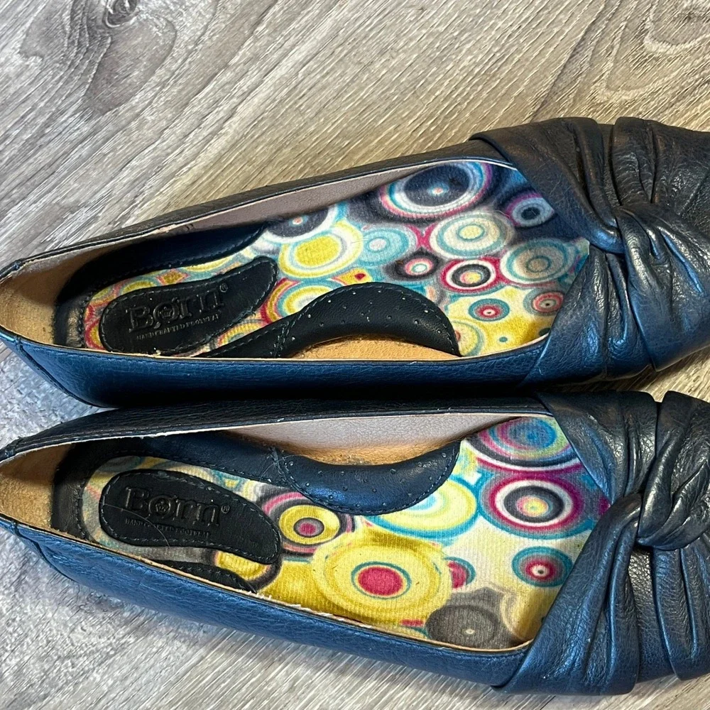 Born Julianne Navy Blue Leather Knotted Ballet Flats B17704 Womens 7.5 38.5
